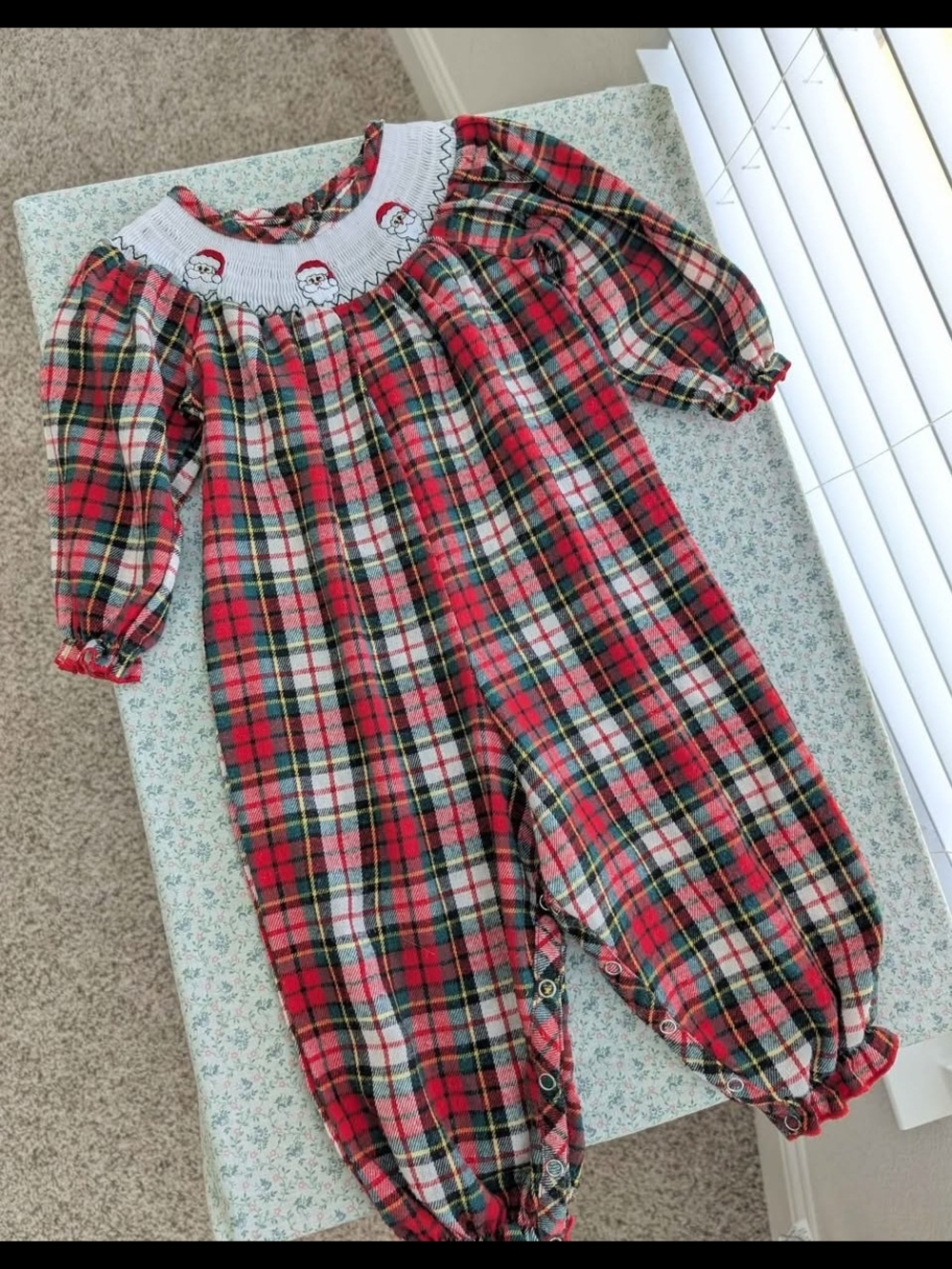 18 Mos Smocked Christmas Plaid Smocked Santa Bubble Romper